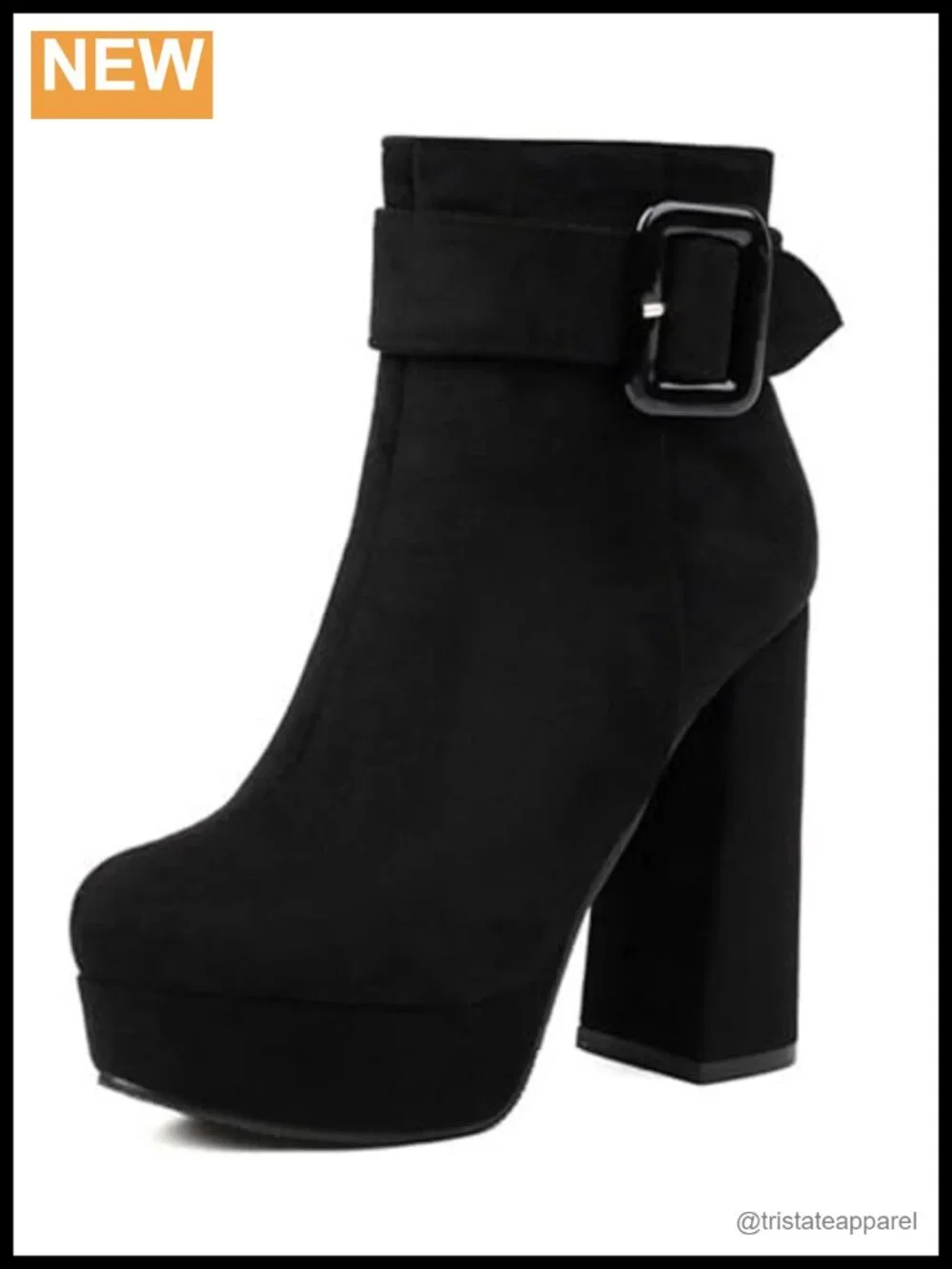 Suede Chunky Block Heel Ankle Booties Side Zipper Platform Boots